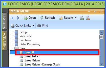 fmcg sale invoice menu